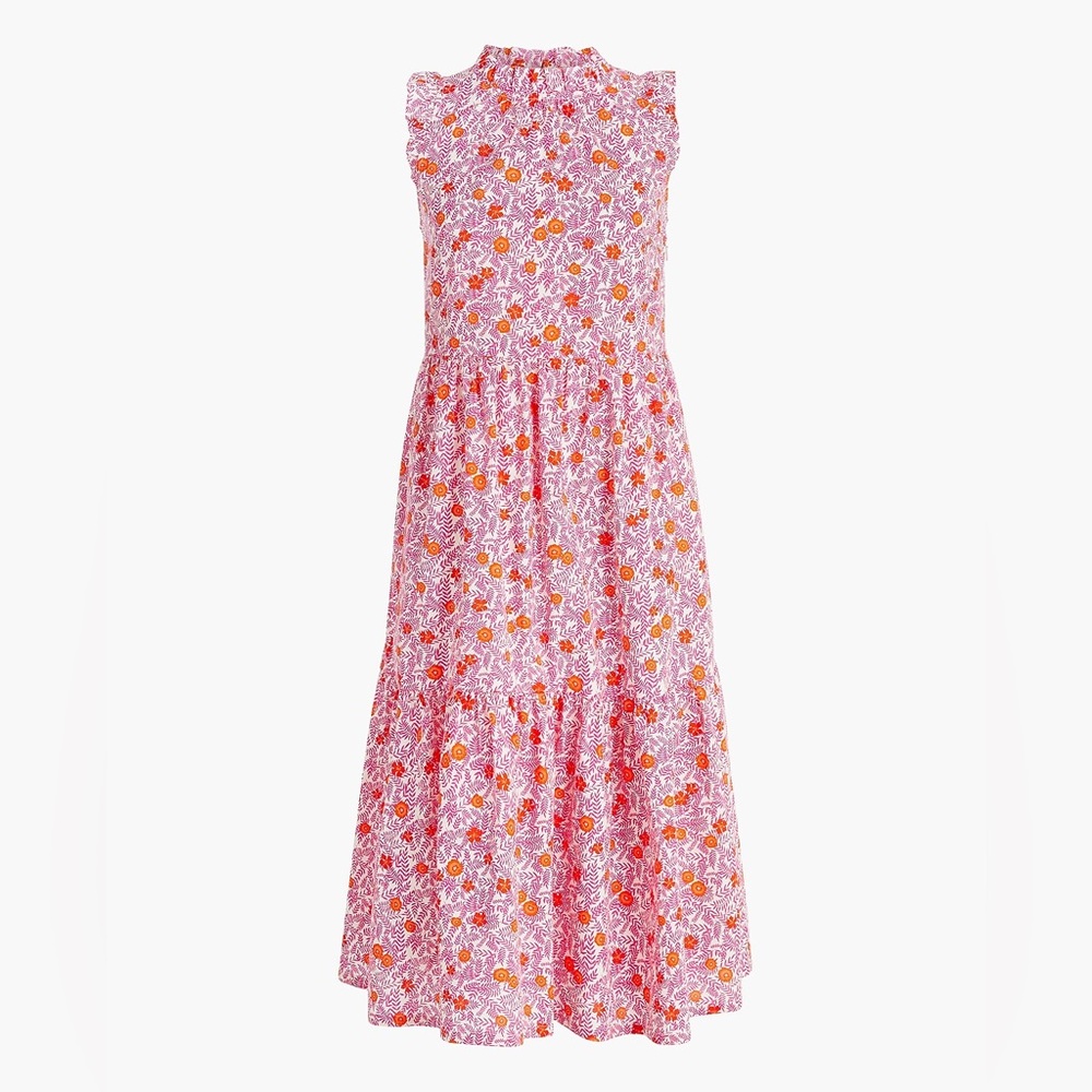 J. Crew Pink Floral Midi Dress with Ruffle Collar Size 0